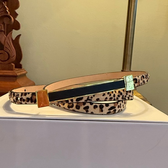 Vince Camuto Leopard Haircalf 1/2” Leather Belt w/ Gold/Black Buckle Size Small - Picture 2 of 7